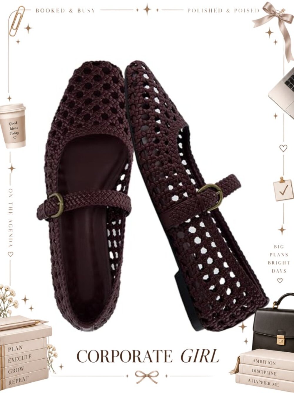 Hand Woven Mary Jane Flats Faux Leather Memory Foam Cushioned Ballet Flats